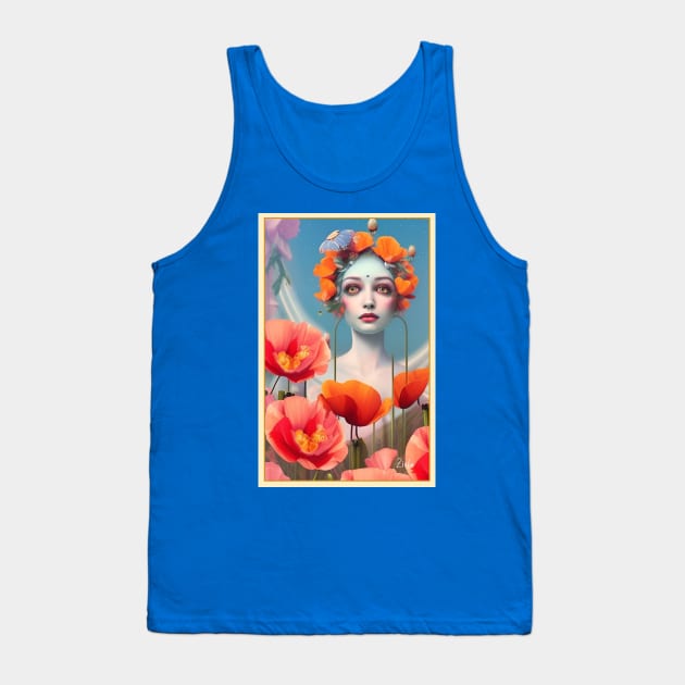 Dreamy design of a pop surrealism painting of girl with poppy flowers Tank Top by ZiolaRosa